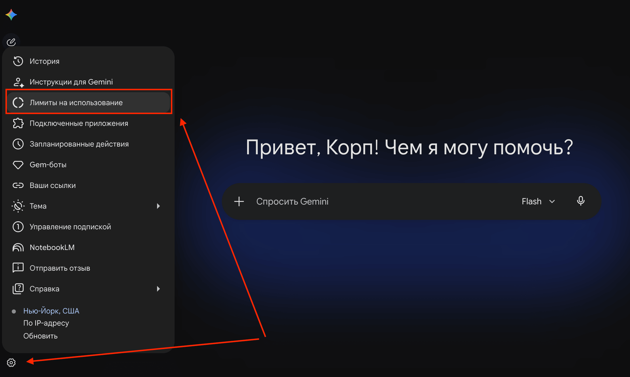 Как посмотреть лимиты в Gemini