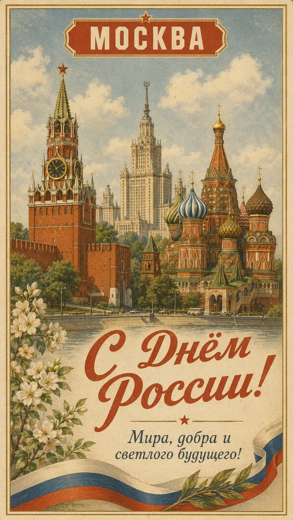 Открытка в советском стиле ко Дню России