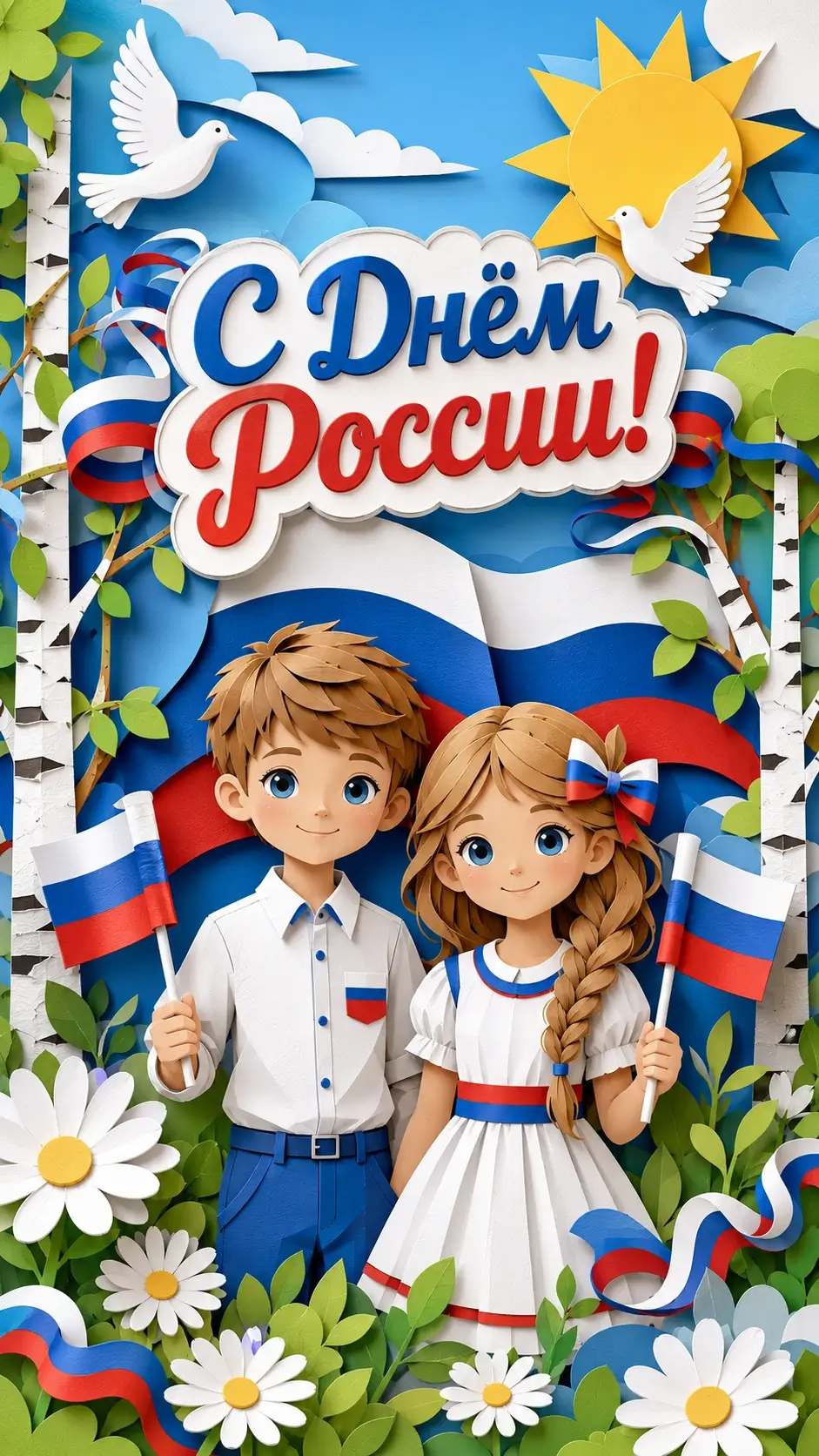 Идея для детской открытки ко Дню России