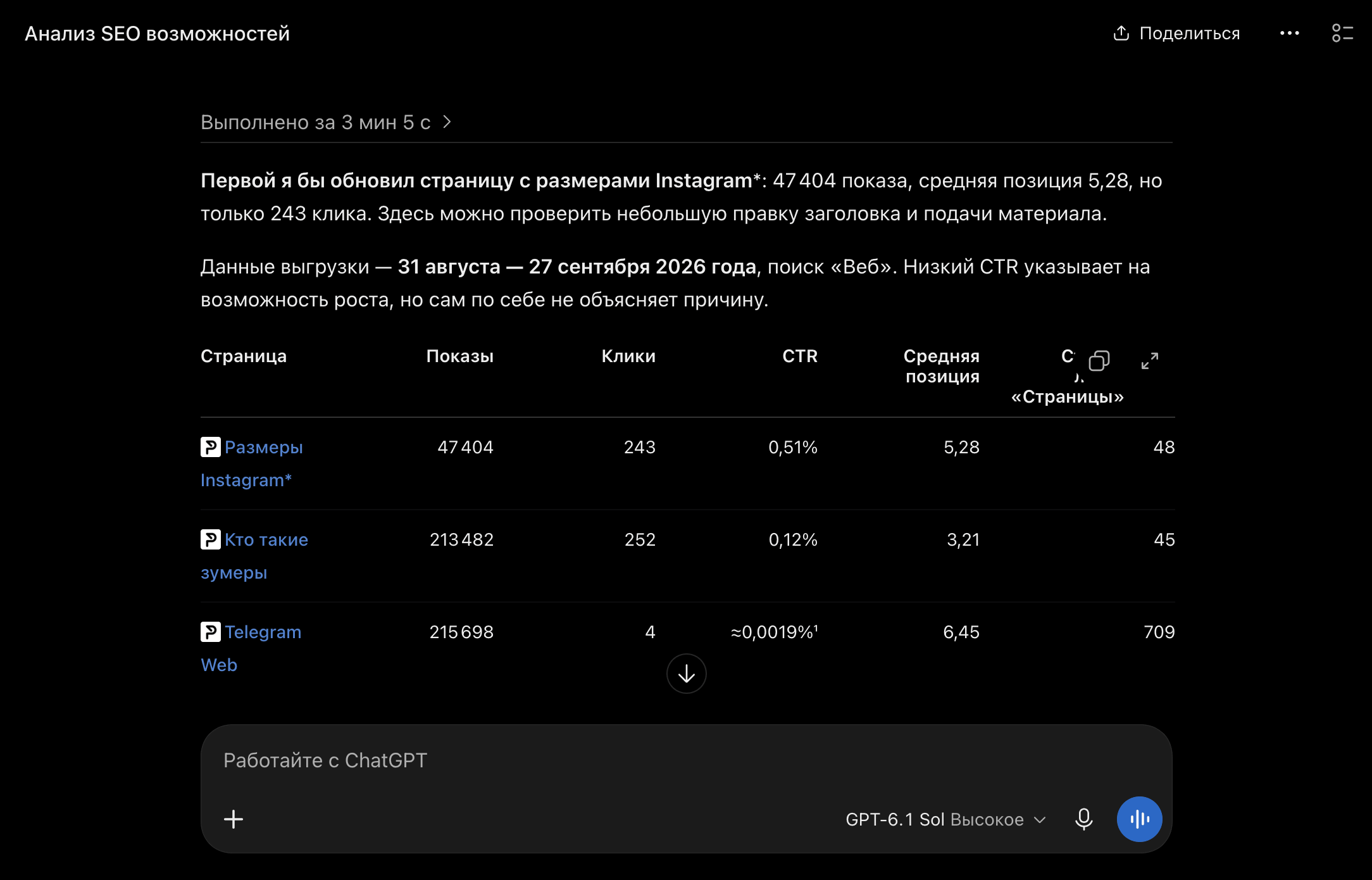 Анализ данных в Создание лендинга Создание интерактивного дашборда в GPT-6.1 Sol